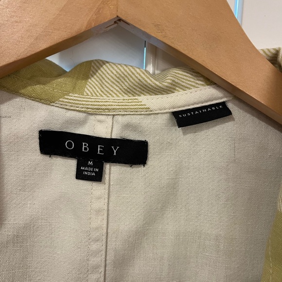 Obey checkered plaid green white jacket. Size M, great condition, slightly used. - Picture 4 of 5